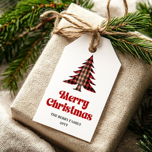 Klassieke Buffalo Boom Kerst Naamlabel Cadeaulabel