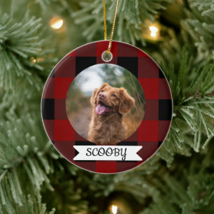Klassieke Buffalo Plaid één foto huisdier Keramisch Ornament