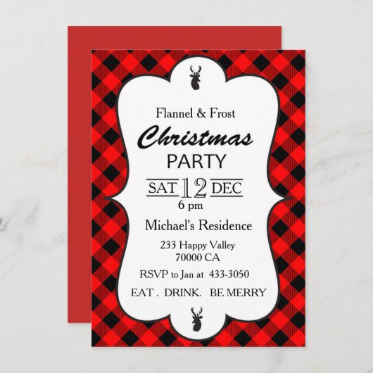 Klassieke Buffalo Plaid kerstfeest uitnodiging (Voorkant / Achterkant)