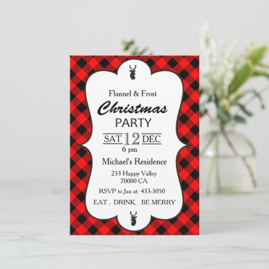 Klassieke Buffalo Plaid kerstfeest uitnodiging (Staand voorkant)