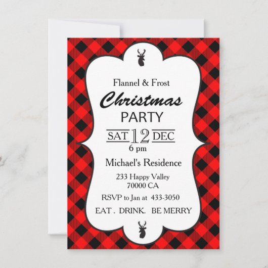 Klassieke Buffalo Plaid kerstfeest uitnodiging (Voorkant)