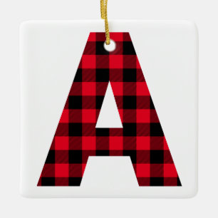 Klassieke Buffalo Plaid Monogram Een Foto Keramisch Ornament