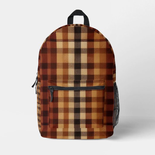 Klassieke Buffalo Plaid Rustic Brown & Terracotta Bedrukte Rugzak (Voorkant)