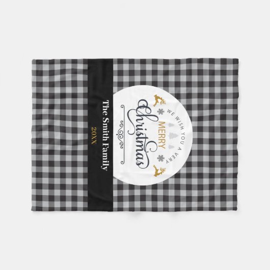 Klassieke Buffalo Pset Check Merry Kerstry Fleece Deken (Voorkant (Horizontaal))