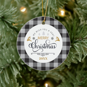 Klassieke Buffalo Pset Check Merry Kerstry Keramisch Ornament
