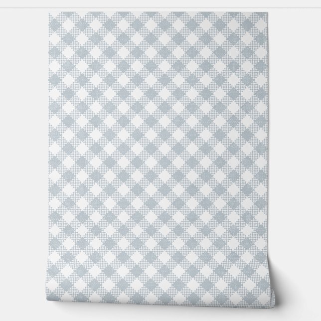 Klassieke Buffel Check Plaid White in Dusty Blue Behang (Afrollen)