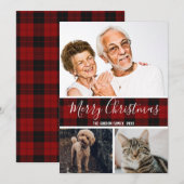 Klassieke buffelplaid grootouders 3 fotocollage feestdagenkaart (Voorkant / Achterkant)
