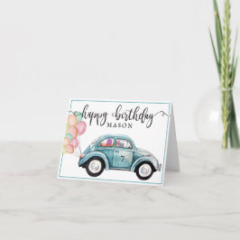 klassieke bug | Blauwe auto met ballonnen | Birthd Kaart