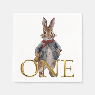 Klassieke Bunny in blauwe jas Eerste verjaardag Servet