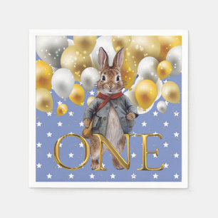 Klassieke Bunny in blauwe jas Eerste Verjaardag Servet