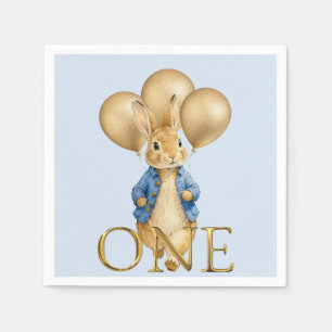 Klassieke Bunny in blauwe jas Eerste verjaardag Servet