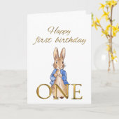 Klassieke Bunny in blauwe jas Kaart (Gele Bloem)