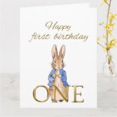 Klassieke Bunny in blauwe jas Kaart (Gele Bloem)