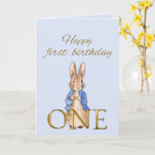 Klassieke Bunny in blauwe jas Kaart (Gele Bloem)