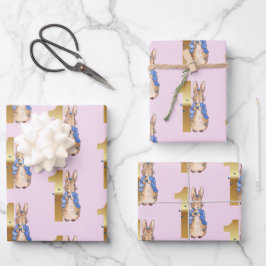 Klassieke Bunny konijn Eerste Verjaardag Inpakpapier Vel