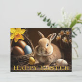 Klassieke Bunny met Eieren Happy Pasen Kaart (Staand voorkant)