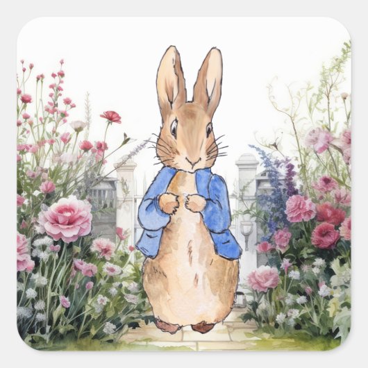 Klassieke Bunny Rabbit blauwe jas Vierkante Sticker (Voorkant)
