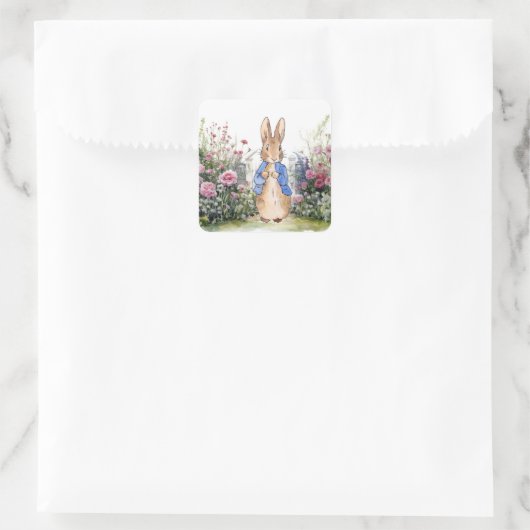 Klassieke Bunny Rabbit blauwe jas Vierkante Sticker (Tas)