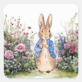Klassieke Bunny Rabbit blauwe jas Vierkante Sticker (Voorkant)