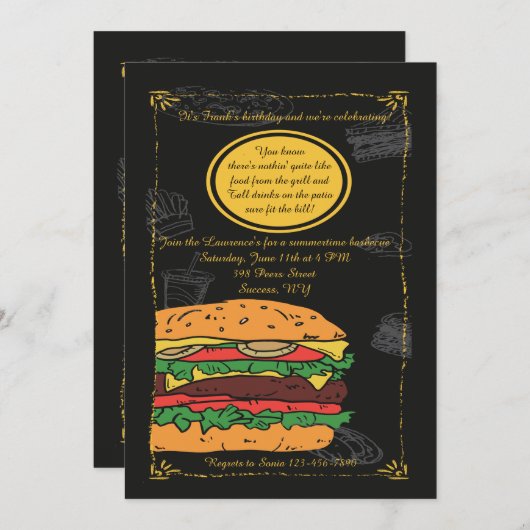 Klassieke Burger BBQ Uitnodiging (Voorkant / Achterkant)