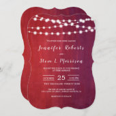Klassieke Burgundy Red String Lights Wedding Kaart (Voorkant / Achterkant)