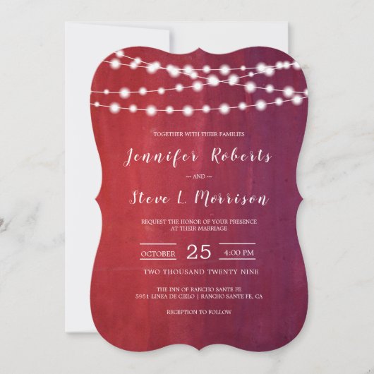 Klassieke Burgundy Red String Lights Wedding Kaart (Voorkant)
