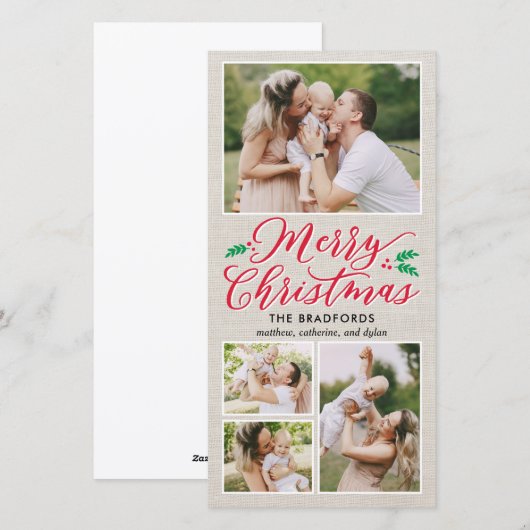 Klassieke Burlap Vrolijk Kerstfeest Fotokaart Feestdagenkaart (Voorkant / Achterkant)
