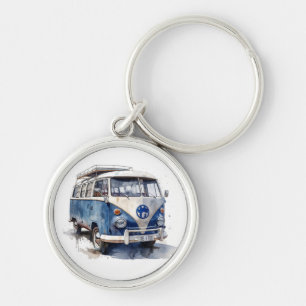 Klassieke bus in Delfts Blauw aanpasbaar Sleutelhanger
