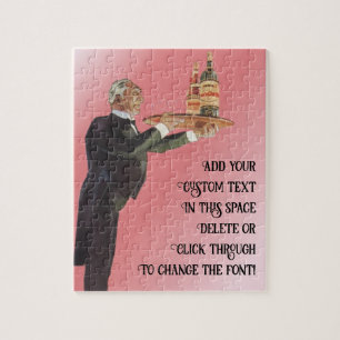 Klassieke butler in smoking serveert wijn op dienb legpuzzel