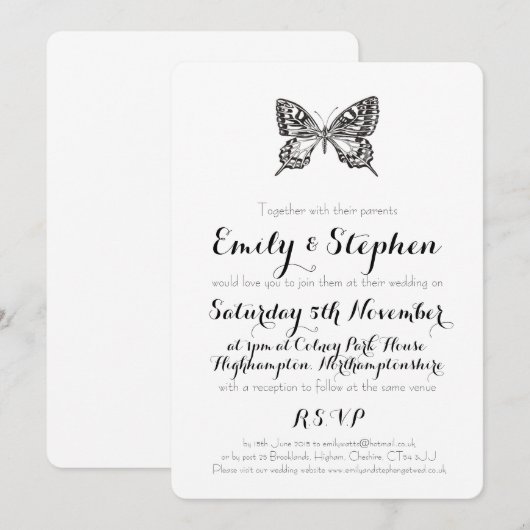 Klassieke Butterfly Persoonlijke bruiloft Uitnodig Kaart (Voorkant / Achterkant)