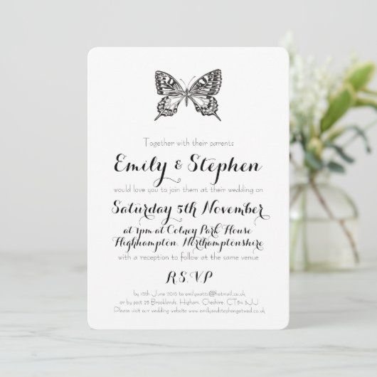 Klassieke Butterfly Persoonlijke bruiloft Uitnodig Kaart (Staand voorkant)