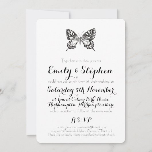 Klassieke Butterfly Persoonlijke bruiloft Uitnodig Kaart (Voorkant)
