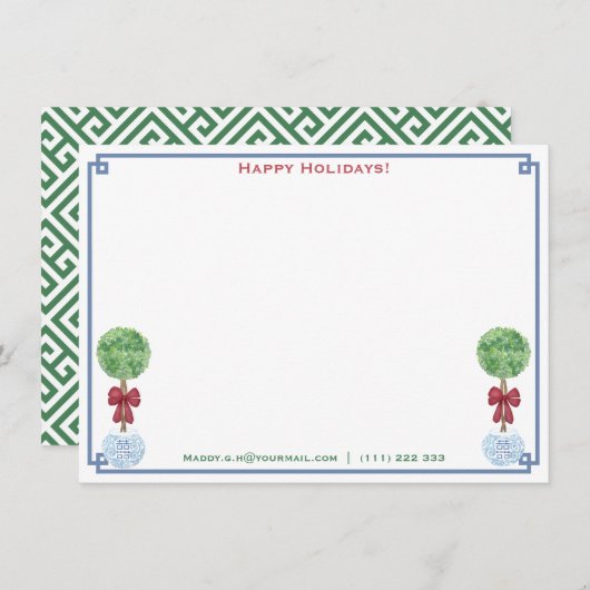 Klassieke Buxus Kerstmis van de tafel van Notitiekaartje (Voorkant / Achterkant)