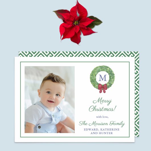 Klassieke buxuskrans Rood Groen Prettig Kerstfeest Feestdagenkaart