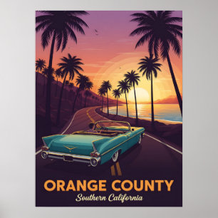 Klassieke cabriolet cruisen door oranje provincie poster