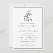 Klassieke Calla Lelie Monogram Bruiloft Kaart (Voorkant)