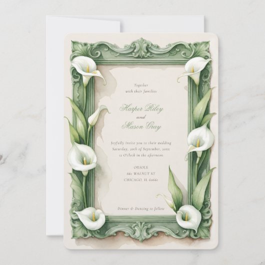 Klassieke Calla Lily Elegance bruiloft uitnodiging (Voorkant)