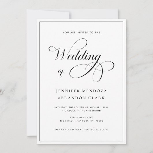 Klassieke Calligrafie Black White All in One Wedde Kaart (Voorkant)