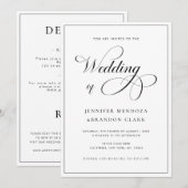 Klassieke Calligrafie Black White All in One Wedde Kaart (Voorkant / Achterkant)