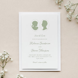 Klassieke cameo Regency Green Wedding Save The Date