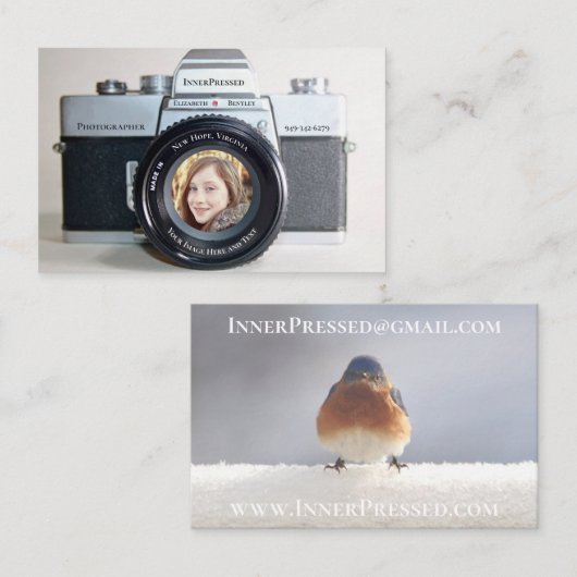 Klassieke camera met foto, fotograaf visitekaartje (Voorkant / Achterkant)