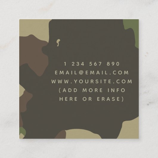 Klassieke Camouflage Militaire Stijl Groen en Brui Vierkante Visitekaartje (Achterkant)