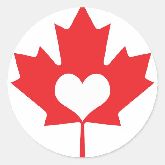 Klassieke Canadese Maple Leaf en Hart Canada Dag Ronde Sticker (Voorkant)