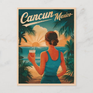 Klassieke Cancun Mexico Zeekant Retro Scène Briefkaart