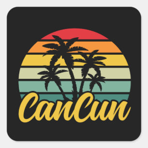 Klassieke Cancun Mexico Zonsondergang Reis Vakanti Vierkante Sticker