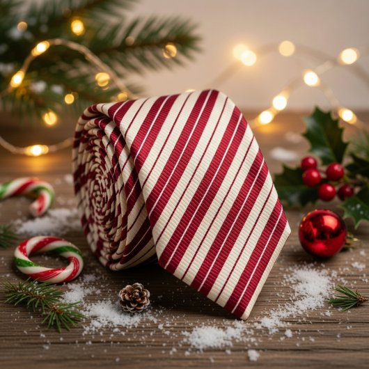 Klassieke Candy Cane Rood & Wit Diagonaal Gestreep Stropdas