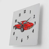 Klassieke car Red 1963 Corvette Design Wall-klok Vierkante Klok (Hoek)