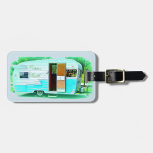 klassieke caravan met zigeunerlijker bagagelabel