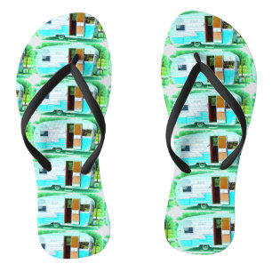  klassieke caravan met zigeunerlijker teenslippers