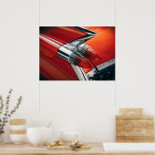 Klassieke cardillac Tail Fin Auto Red Car Poster A (Keuken)